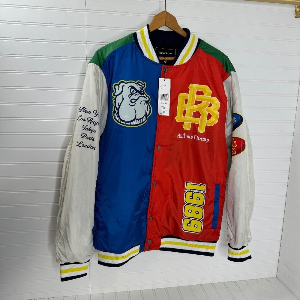 NEW Reason Clothing All Time Champ Nylon Bomber Varsity Jacket